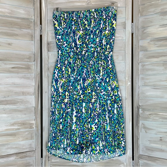 Lilly Pulitzer Windsor Sea Blue Its A Stretch Strapless Dress Giraffe Print - Picture 4 of 9